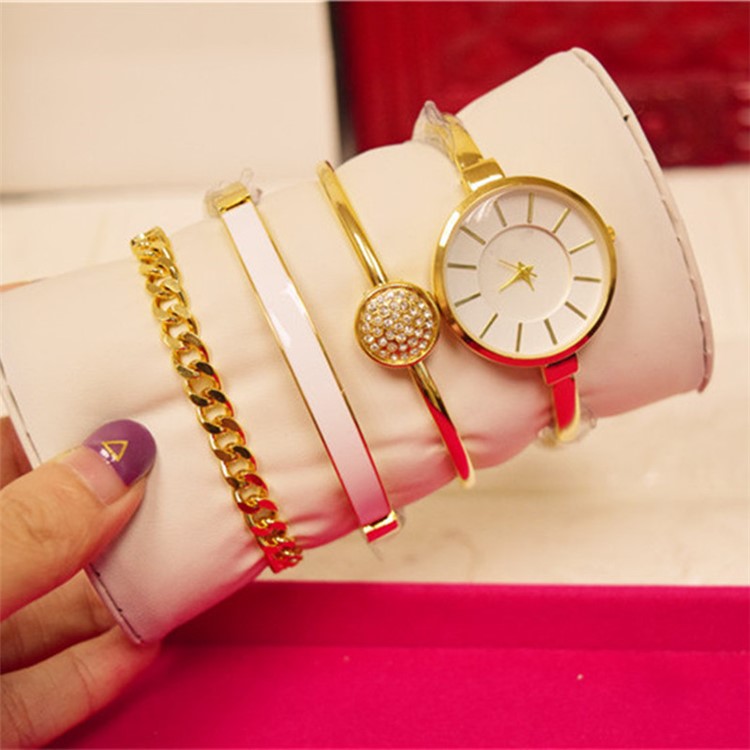 Purchased 4pcs Wrist Watch Bracelet Set For Women 1 3 Bracelets Gold S White Dial Purchased 4pcs Wrist Watch Bracelet Set For Women 1 3 Bracelets Gold S White Dial