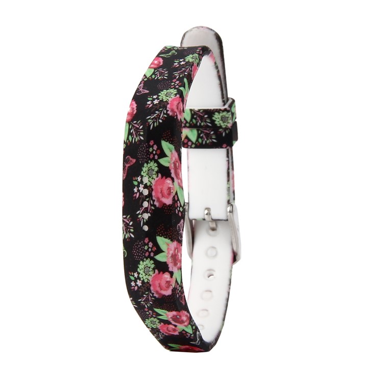 Pattern Printing Flexible Silicone Watch Strap for Fitbit Flex 2 - Rose Flowers with Black Background-1