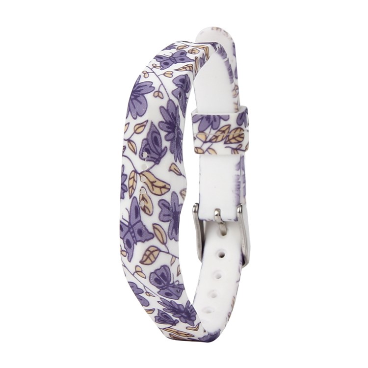 Flexible Pattern Printing Silicone Wrist Watch Strap for Fitbit Flex 2 - Purple Flowers and Butterflies-1