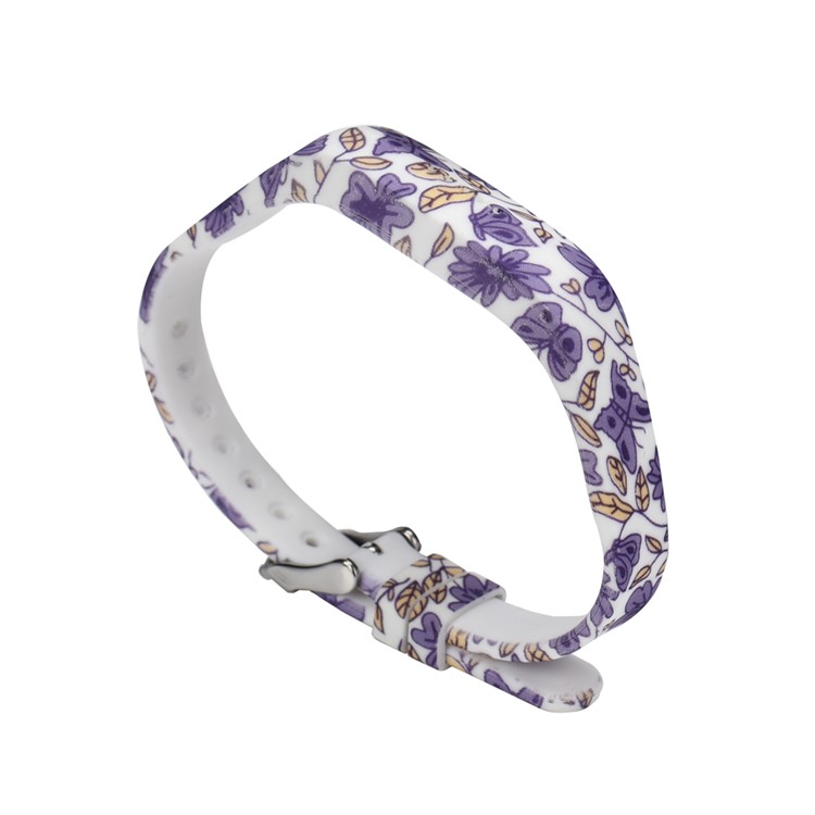 Flexible Pattern Printing Silicone Wrist Watch Strap for Fitbit Flex 2 - Purple Flowers and Butterflies-3