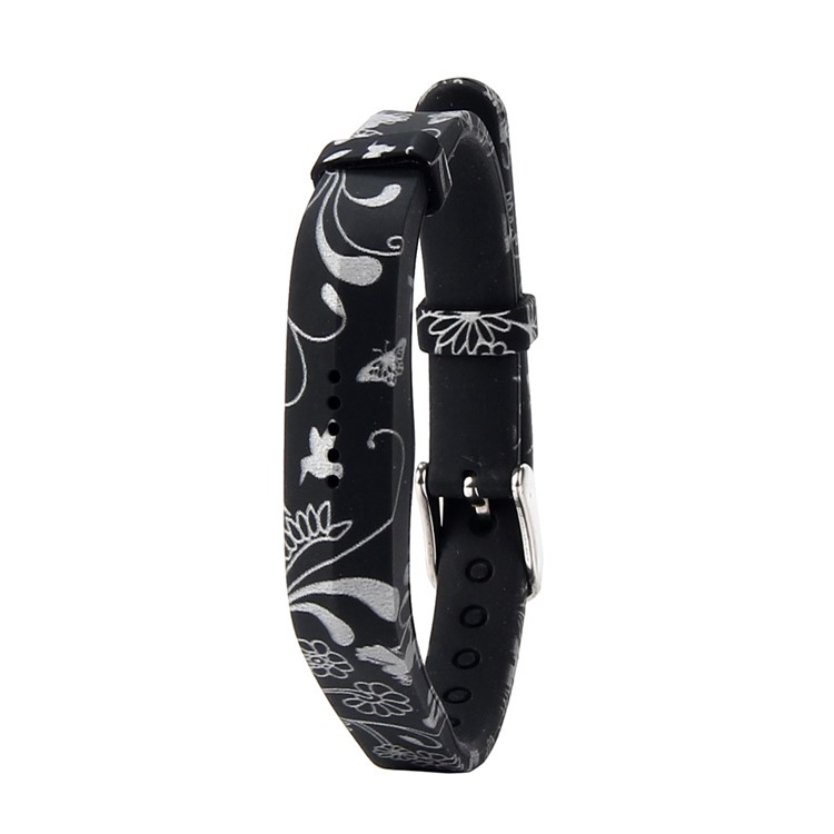 Patterned Flexible Silicone Wrist Watch Band for Fitbit Flex 2 - White Flowers, Birds and Butterflies-1