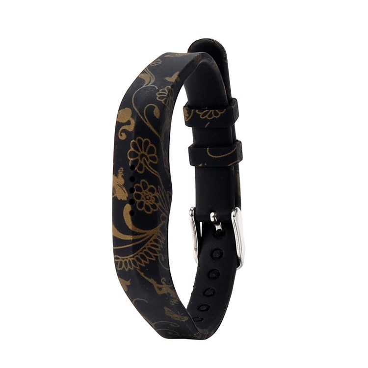 Vivid Patterned Flexible Silicone Wrist Watch Band for Fitbit Flex 2 - Gold Color Flowers, Birds and Butterflies-1