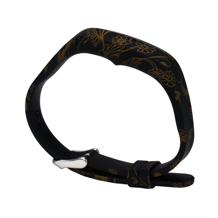 Vivid Patterned Flexible Silicone Wrist Watch Band for Fitbit Flex 2 - Gold Color Flowers, Birds and Butterflies-3