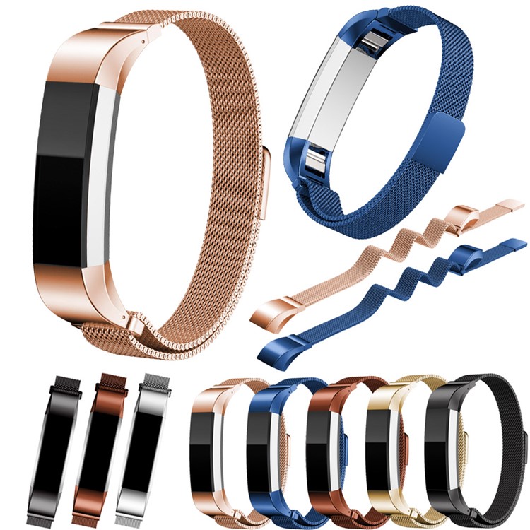 For Fitbit Alta Mesh Magnetic Milanese Stainless Steel Writs Strap - Rose Gold Color-5