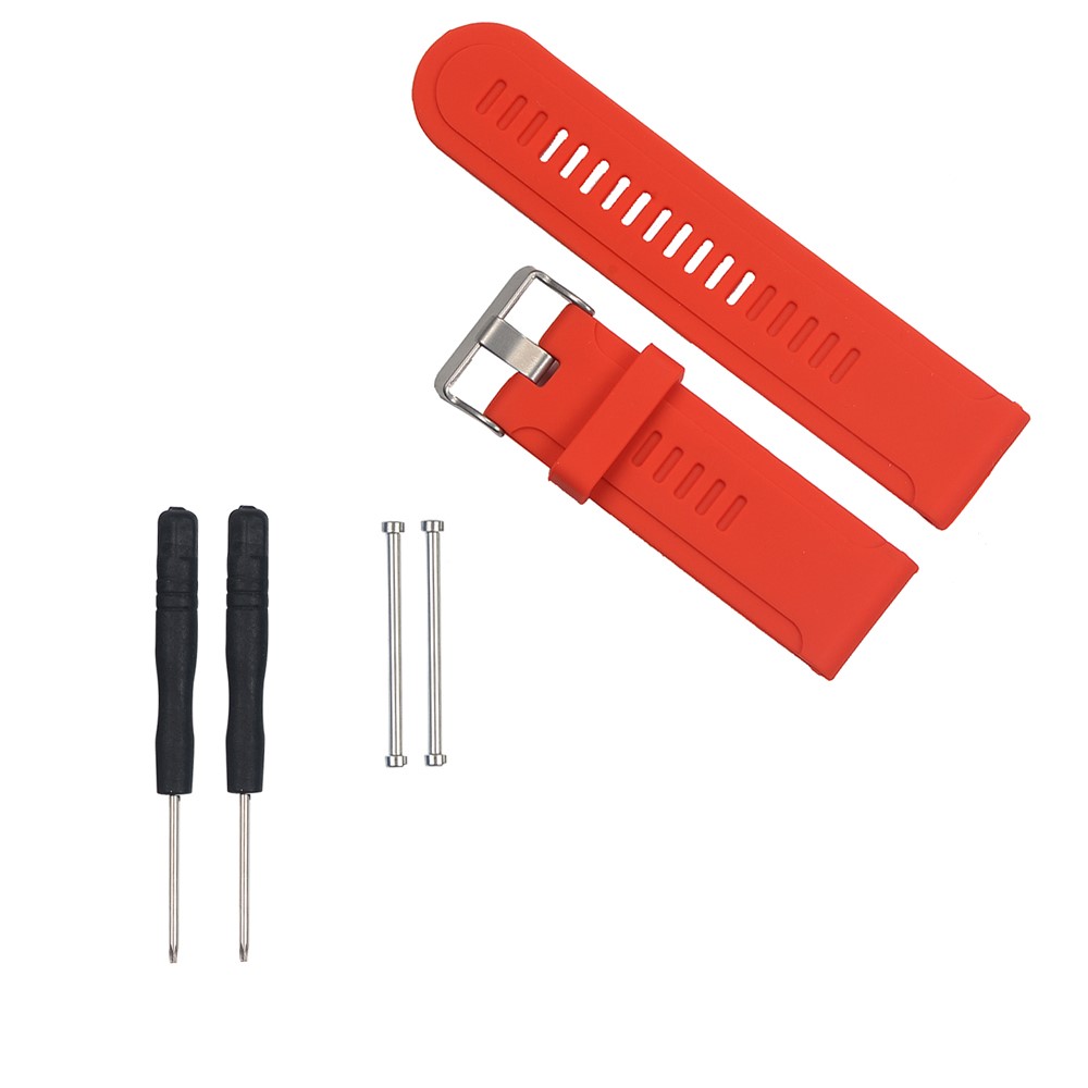Soft Silicone Watch Band for Garmin Fenix 3/Fenix 3 HR/Fenix 2 etc + Lugs Adapters + Tools - Red-1