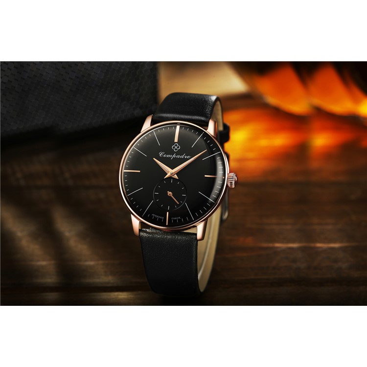 COMPADRE 8012 Waterproof Round Dial Mechanical Wrist Men Watch Leather Band - Black-7