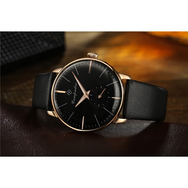 COMPADRE 8012 Waterproof Round Dial Mechanical Wrist Men Watch Leather Band - Black-8
