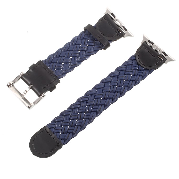 Classic Buckle Woven Texture Leather Watch Strap for Apple Watch Series 2 Series 1 42cmm - Dark Blue-1