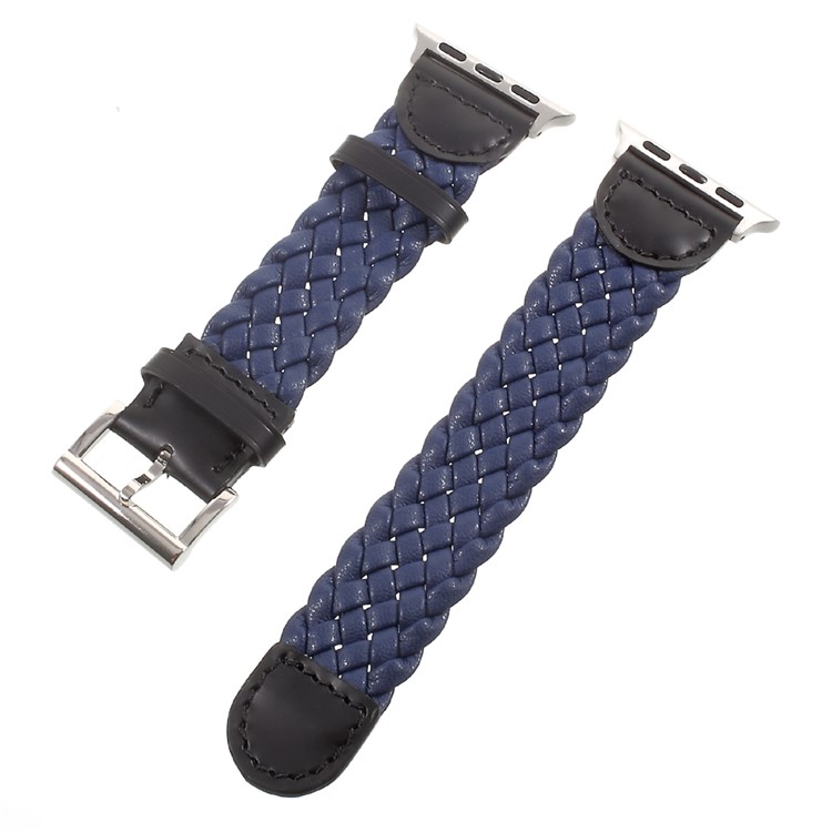 Classic Buckle Woven Texture Leather Watch Strap for Apple Watch Series 2 Series 1 42cmm - Dark Blue-2