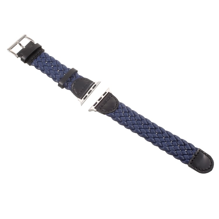 Classic Buckle Woven Texture Leather Watch Strap for Apple Watch Series 2 Series 1 42cmm - Dark Blue-3