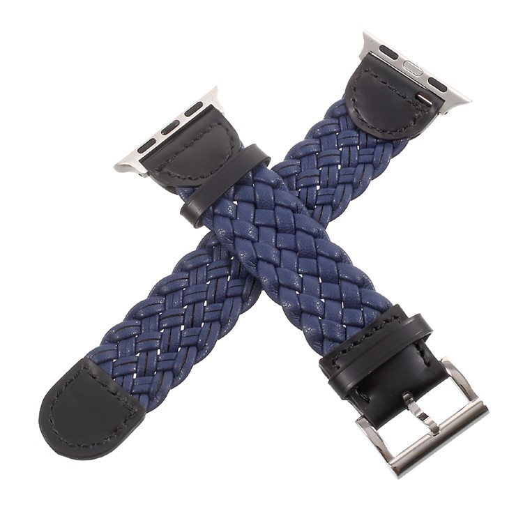 Classic Buckle Woven Texture Leather Watch Strap for Apple Watch Series 2 Series 1 42cmm - Dark Blue-4