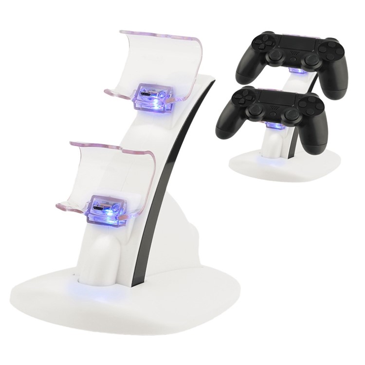 2 LED Micro USB Fast Charging Dock Station Stand Charger for PlayStation PS4 Controller - White-1