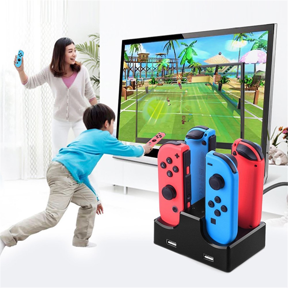 Estação De Carregamento Do Suporte Do Berço De Carregamento 4-em-1 Com 2 Portas USB Para O Joystick Da Chave De Nintendo Ou Smartphones-12