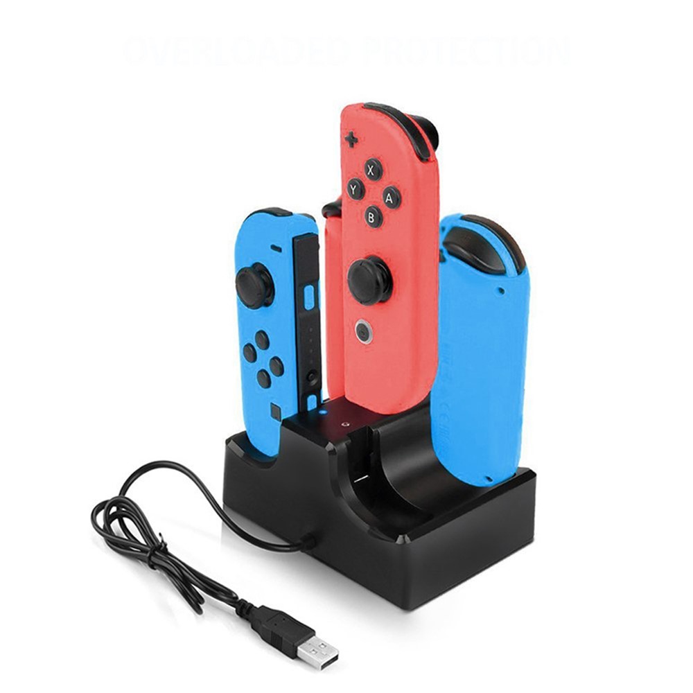 Estação De Carregamento Do Suporte Do Berço De Carregamento 4-em-1 Com 2 Portas USB Para O Joystick Da Chave De Nintendo Ou Smartphones-2