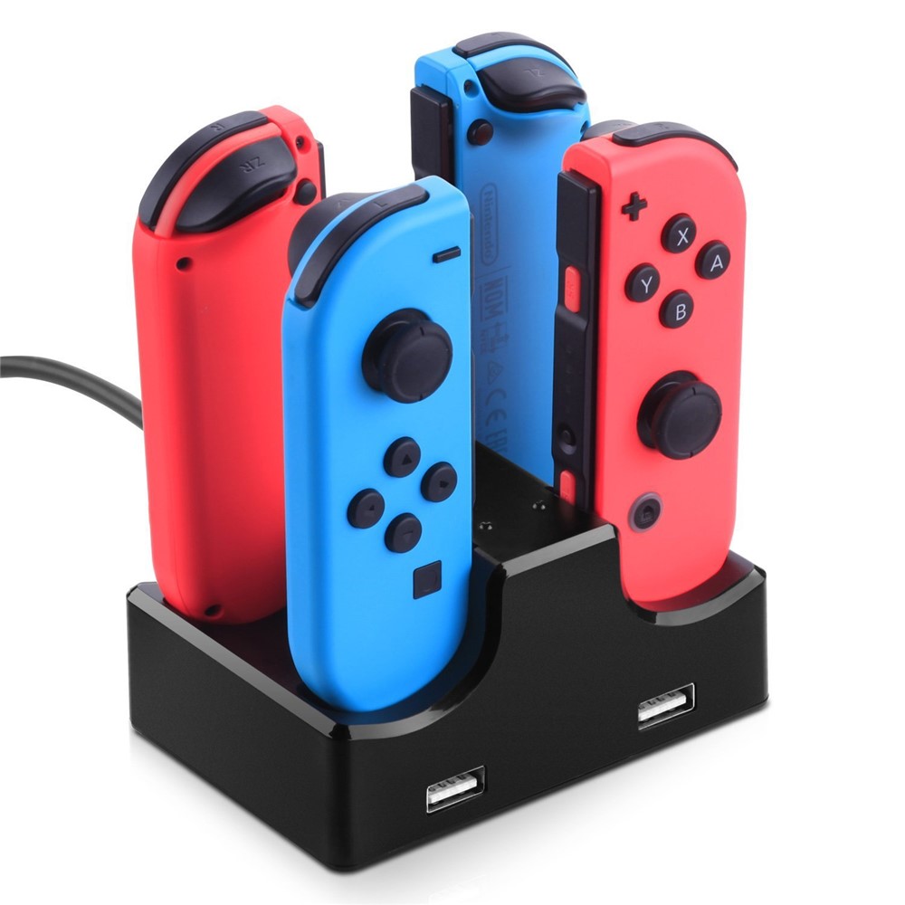 Estação De Carregamento Do Suporte Do Berço De Carregamento 4-em-1 Com 2 Portas USB Para O Joystick Da Chave De Nintendo Ou Smartphones-3