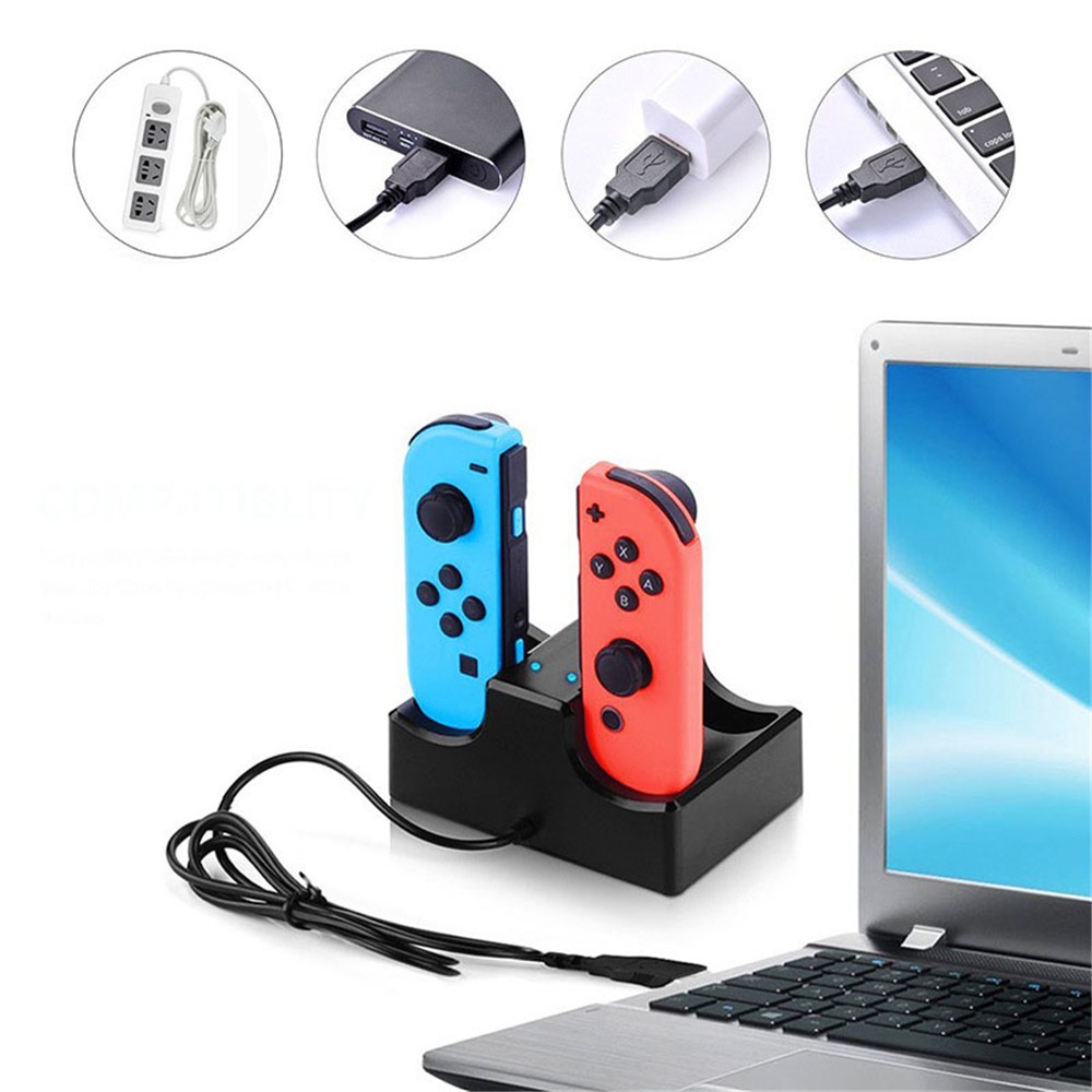 Estação De Carregamento Do Suporte Do Berço De Carregamento 4-em-1 Com 2 Portas USB Para O Joystick Da Chave De Nintendo Ou Smartphones-5