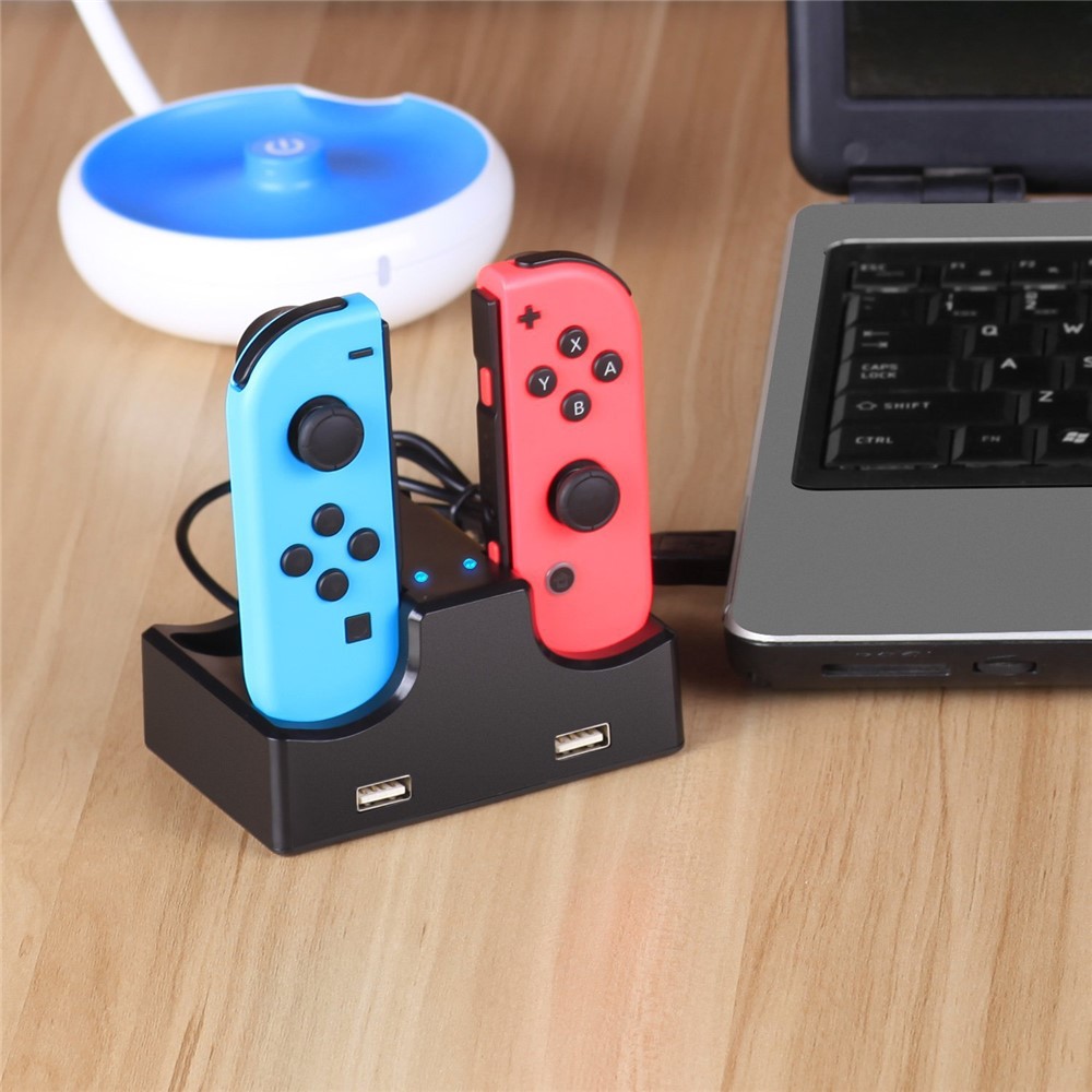 Estação De Carregamento Do Suporte Do Berço De Carregamento 4-em-1 Com 2 Portas USB Para O Joystick Da Chave De Nintendo Ou Smartphones-7