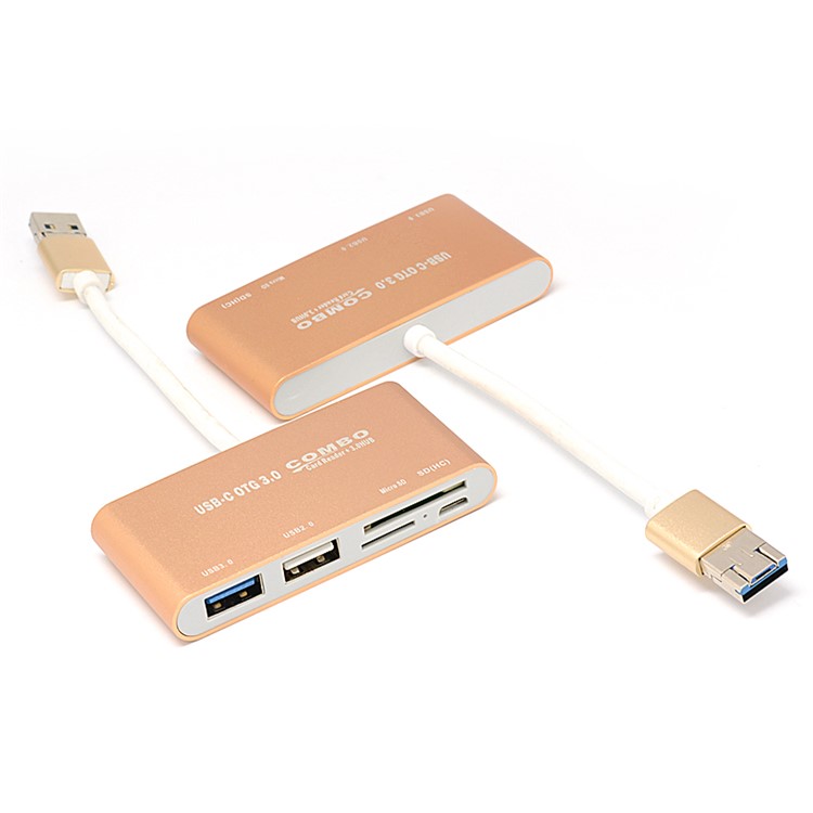 Micro USB + USB 3.0 to Micro USB + SD Card + Micro SD Card + USB 2.0 + USB 3.0 HUB Adapter - Gold-1