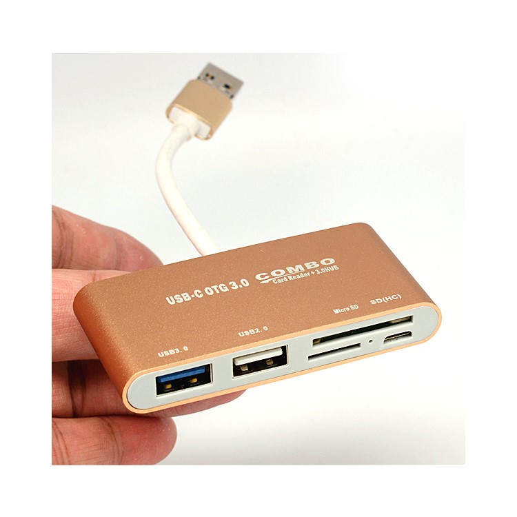 Micro USB + USB 3.0 to Micro USB + SD Card + Micro SD Card + USB 2.0 + USB 3.0 HUB Adapter - Gold-2