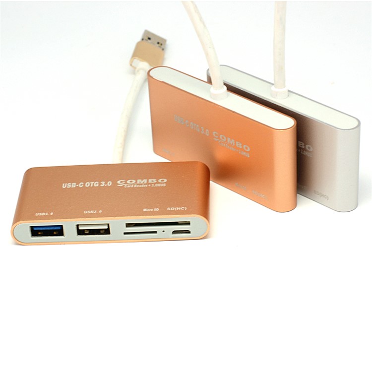 Micro USB + USB 3.0 to Micro USB + SD Card + Micro SD Card + USB 2.0 + USB 3.0 HUB Adapter - Gold-3