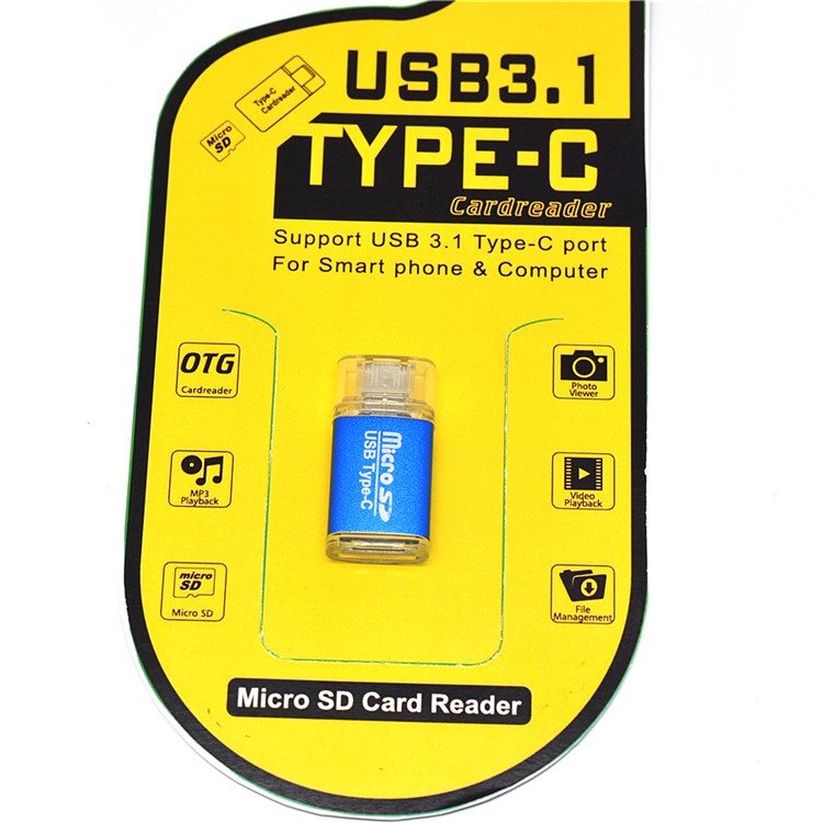 Mini USB 3.1 Type-C TF/SD Card Reader for Smartphone and Computer - Blue-3