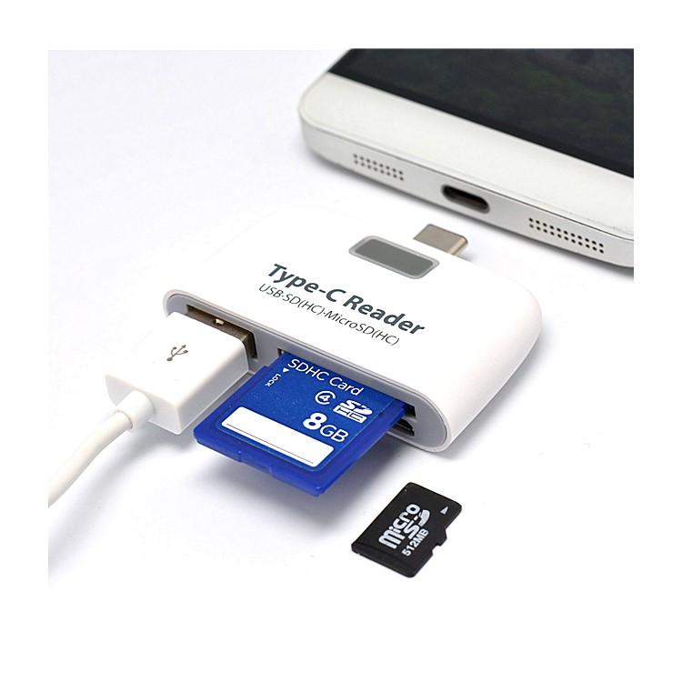 Mini 5Gbps OTG USB 3.1 Type-C Combo Hub Adapter to USB 3.0 Port+SD(HC)/TF Card Reader+Micro USB Charging Port - White-2