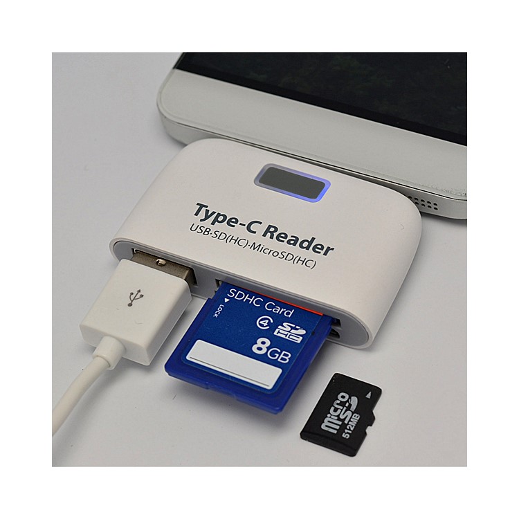 Mini 5Gbps OTG USB 3.1 Type-C Combo Hub Adapter to USB 3.0 Port+SD(HC)/TF Card Reader+Micro USB Charging Port - White-3