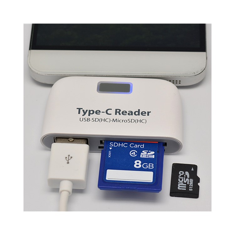 Mini 5Gbps OTG USB 3.1 Type-C Combo Hub Adapter to USB 3.0 Port+SD(HC)/TF Card Reader+Micro USB Charging Port - White-4