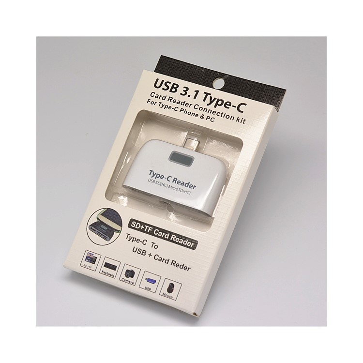 Mini 5Gbps OTG USB 3.1 Type-C Combo Hub Adapter to USB 3.0 Port+SD(HC)/TF Card Reader+Micro USB Charging Port - White-5