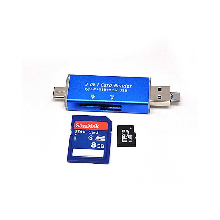 3-in-1 Typ-C + USB2.0 + Micro USB OTG SD / TF Kartenleser Für Smartphones Und Laptops - Blau-2