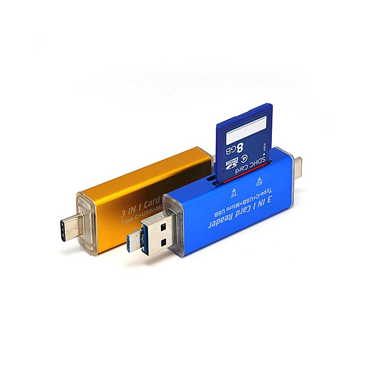 3-in-1 Typ-C + USB2.0 + Micro USB OTG SD / TF Kartenleser Für Smartphones Und Laptops - Blau-3