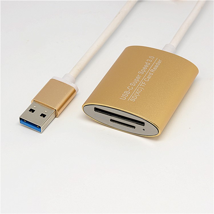 Mini Aluminium Alloy High Speed Micro + USB 3.0 to SD(XC) / TF Card Reader Adapter - Gold-2