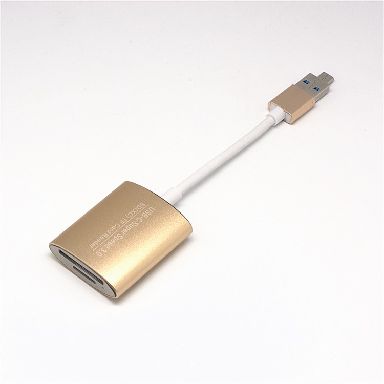 Mini Aluminium Alloy High Speed Micro + USB 3.0 to SD(XC) / TF Card Reader Adapter - Gold-4