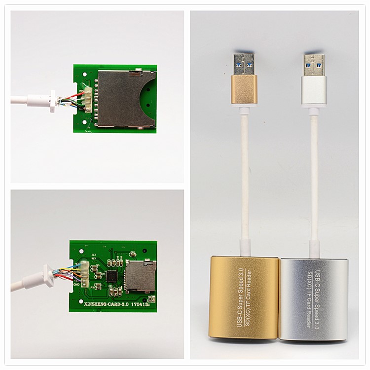 Mini Aluminium Alloy High Speed Micro + USB 3.0 to SD(XC) / TF Card Reader Adapter - Gold-6