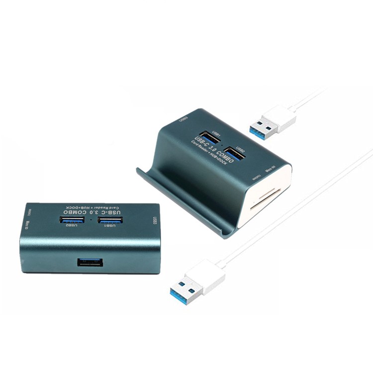 T-698 Magnalium USB 3.0 Hub SD/TF Card Reader Phone Stand - Blackish Green-2