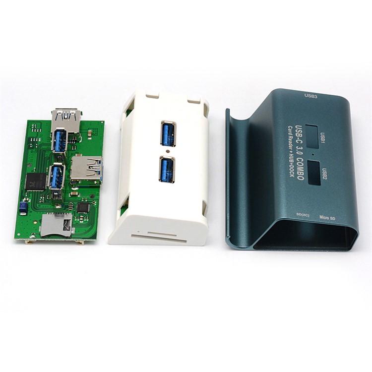 T-698 Magnalium USB 3.0 Hub SD/TF Card Reader Phone Stand - Blackish Green-3