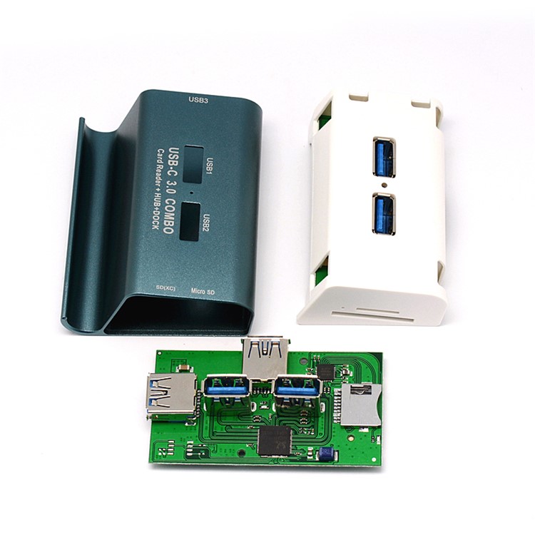 T-698 Magnalium USB 3.0 Hub SD/TF Card Reader Phone Stand - Blackish Green-4