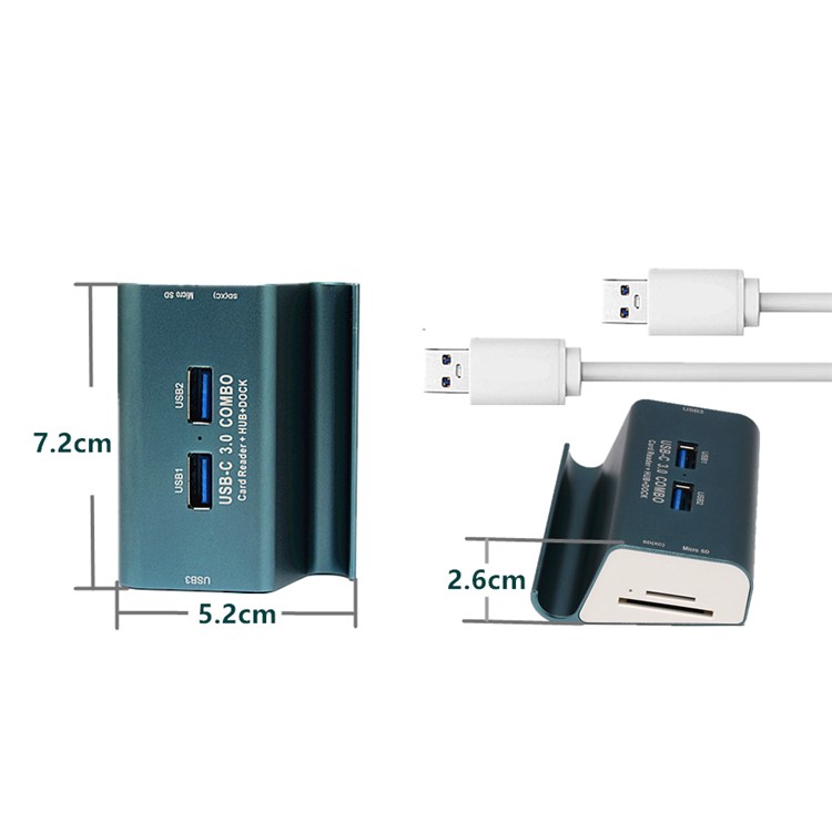 T-698 Magnalium USB 3.0 Hub SD/TF Card Reader Phone Stand - Blackish Green-5