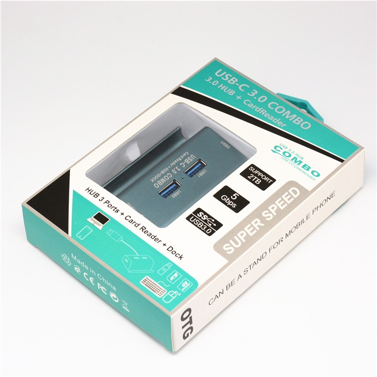 T-698 Magnalium USB 3.0 Hub SD/TF Card Reader Phone Stand - Blackish Green-7