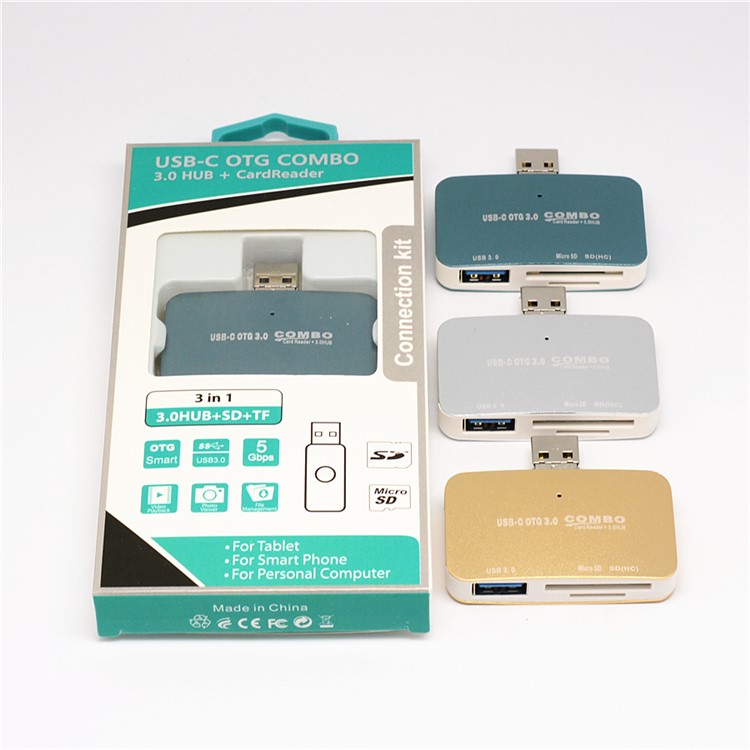 T-699C OTG Function USB Type C Hub Combo to USB 3.0 Port + SD/TF Card Reader - Grey-4