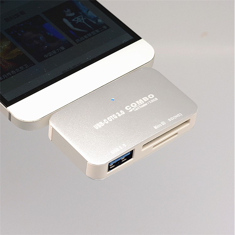 T-699C Mini OTG USB 3.1 Type-C Combo Hub Adapter to USB 3.0 Port + SD (HC)/TF Card Reader - Silver-2