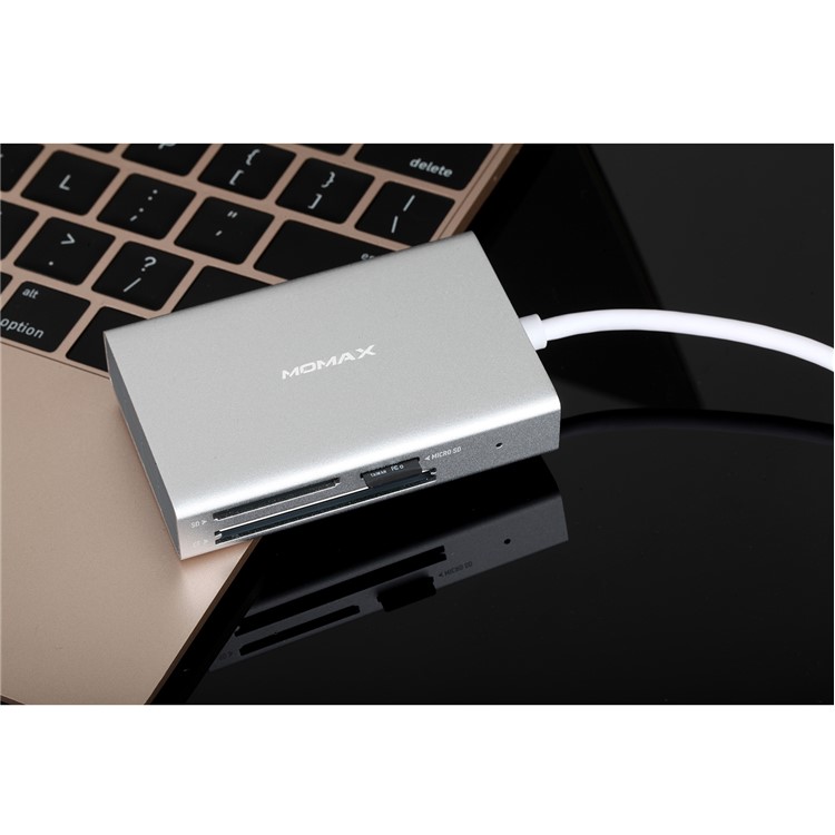 MOMAX ONE LINK Aluminum 3-in-1 Type-C to TF/SD/CF Card Reader Ports Adapter Hub - Silver-10