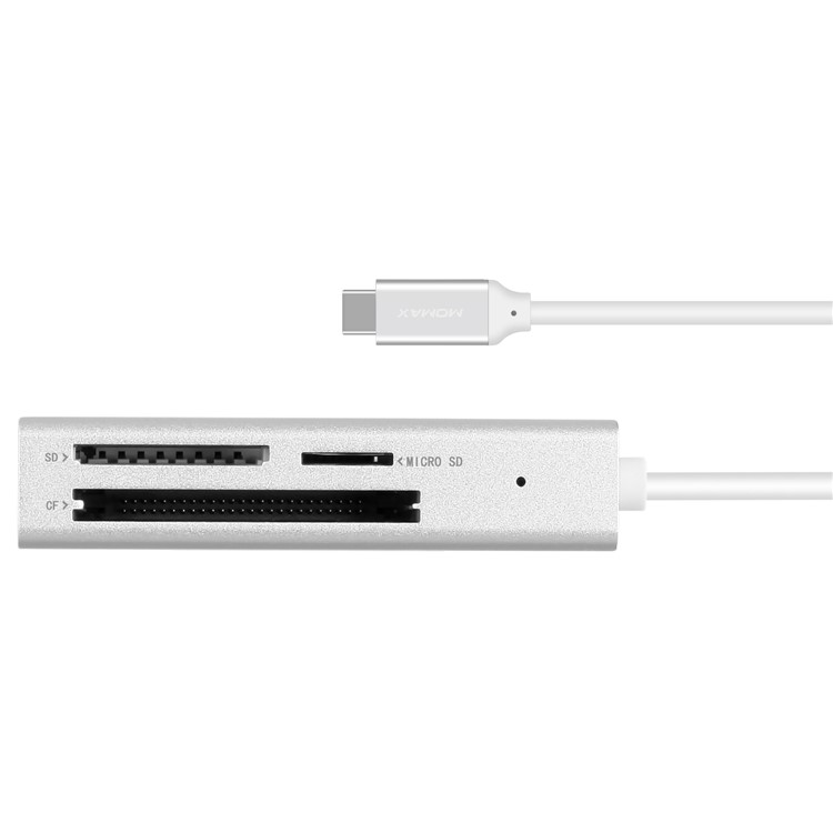 MOMAX ONE LINK Aluminum 3-in-1 Type-C to TF/SD/CF Card Reader Ports Adapter Hub - Silver-2