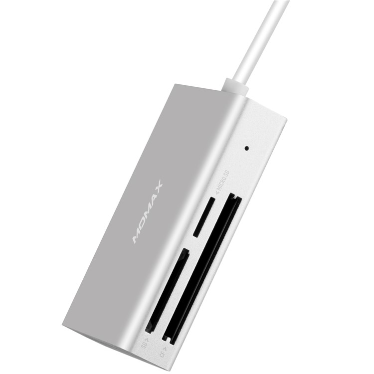 MOMAX ONE LINK Aluminum 3-in-1 Type-C to TF/SD/CF Card Reader Ports Adapter Hub - Silver-7