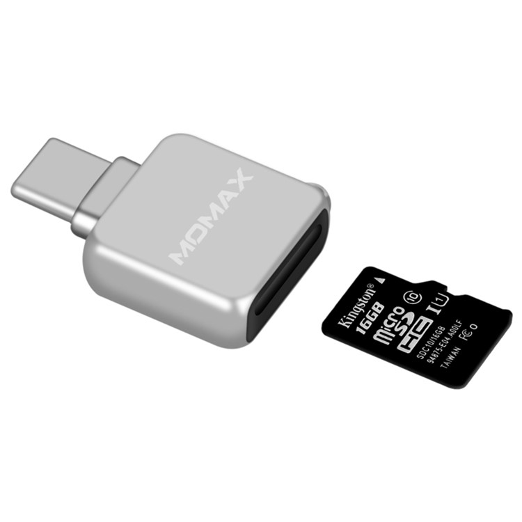 MOMAX Mini-tipo C Porta Micro SD / TF Adaptador De Leitor De Cartão Para Samsung Huawei Xiaomi Etc - Prata-6