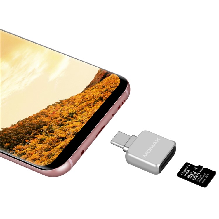 MOMAX Mini-tipo C Porta Micro SD / TF Adaptador De Leitor De Cartão Para Samsung Huawei Xiaomi Etc - Prata-7