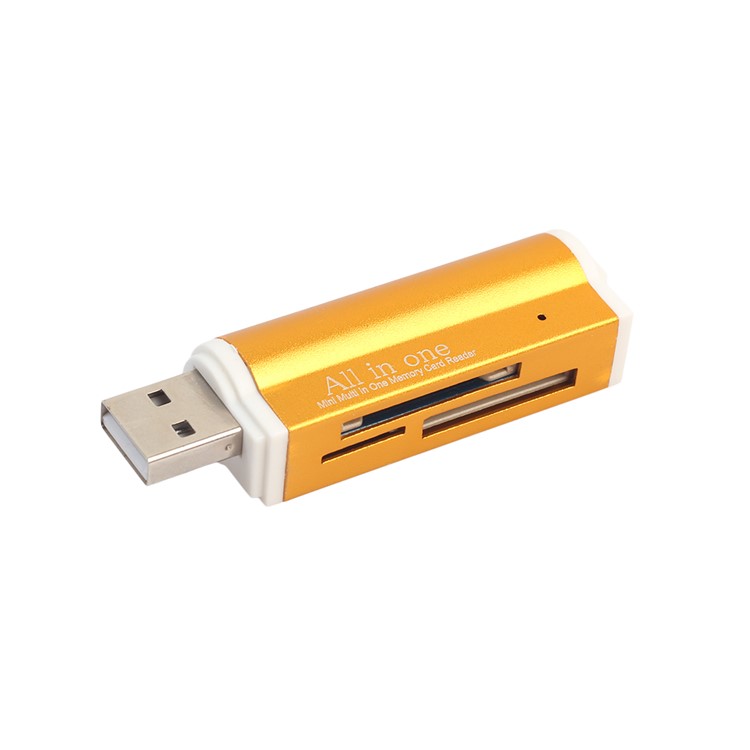 Portable All-in-1 USB 2.0 Memory Card Reader for Micro MS (m2), MS Duo/MS PRO Duo, SD/MMC/SDHC/DC, Micro SD/T-Flash - Gold-2
