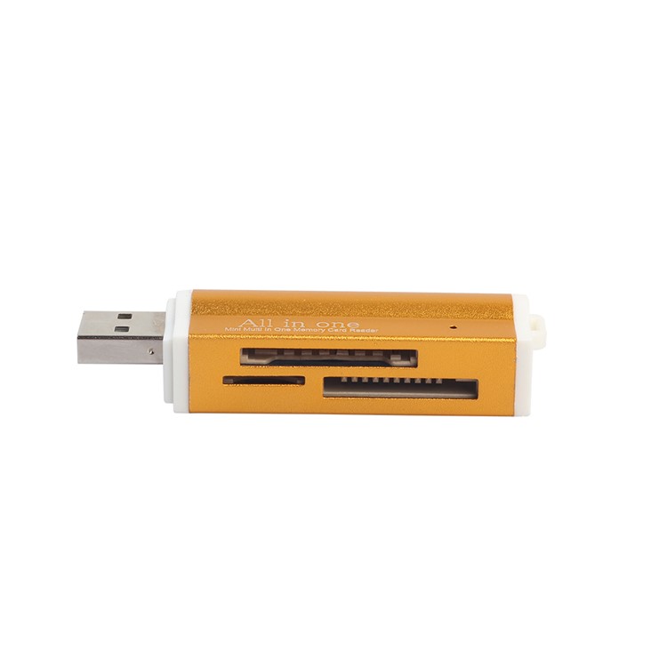 Portable All-in-1 USB 2.0 Memory Card Reader for Micro MS (m2), MS Duo/MS PRO Duo, SD/MMC/SDHC/DC, Micro SD/T-Flash - Gold-3