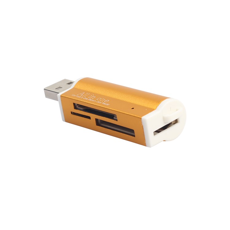Portable All-in-1 USB 2.0 Memory Card Reader for Micro MS (m2), MS Duo/MS PRO Duo, SD/MMC/SDHC/DC, Micro SD/T-Flash - Gold-5