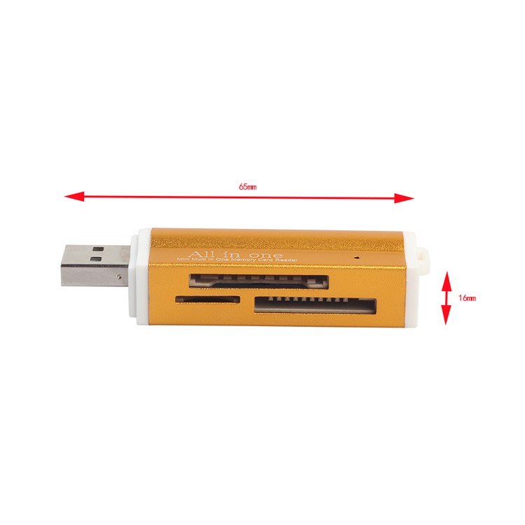 Portable All-in-1 USB 2.0 Memory Card Reader for Micro MS (m2), MS Duo/MS PRO Duo, SD/MMC/SDHC/DC, Micro SD/T-Flash - Gold-6